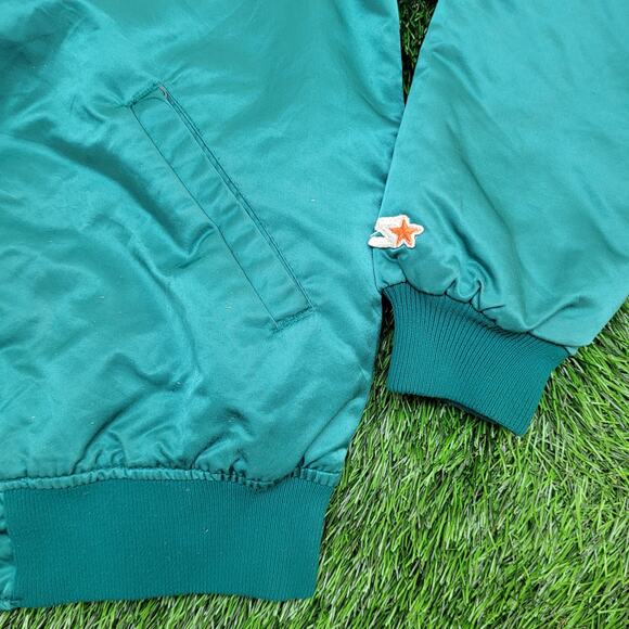 Vintage 90s Miami Dolphins Varsity Jacket Large 24x25 Cropped Baggy Satin - Picture 9 of 14